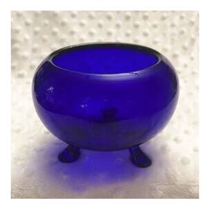 Vintage Viking Glass Deep Cobalt Blue 3 Footed Flower Bowl